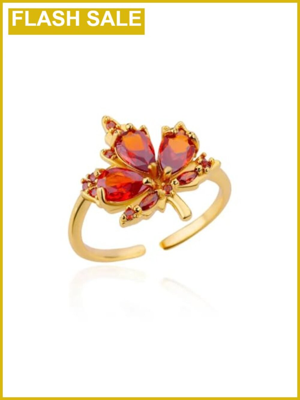 Cubic Zirconia Maple Leaf Open Ring Adjustable Wrap Band Women Dainty